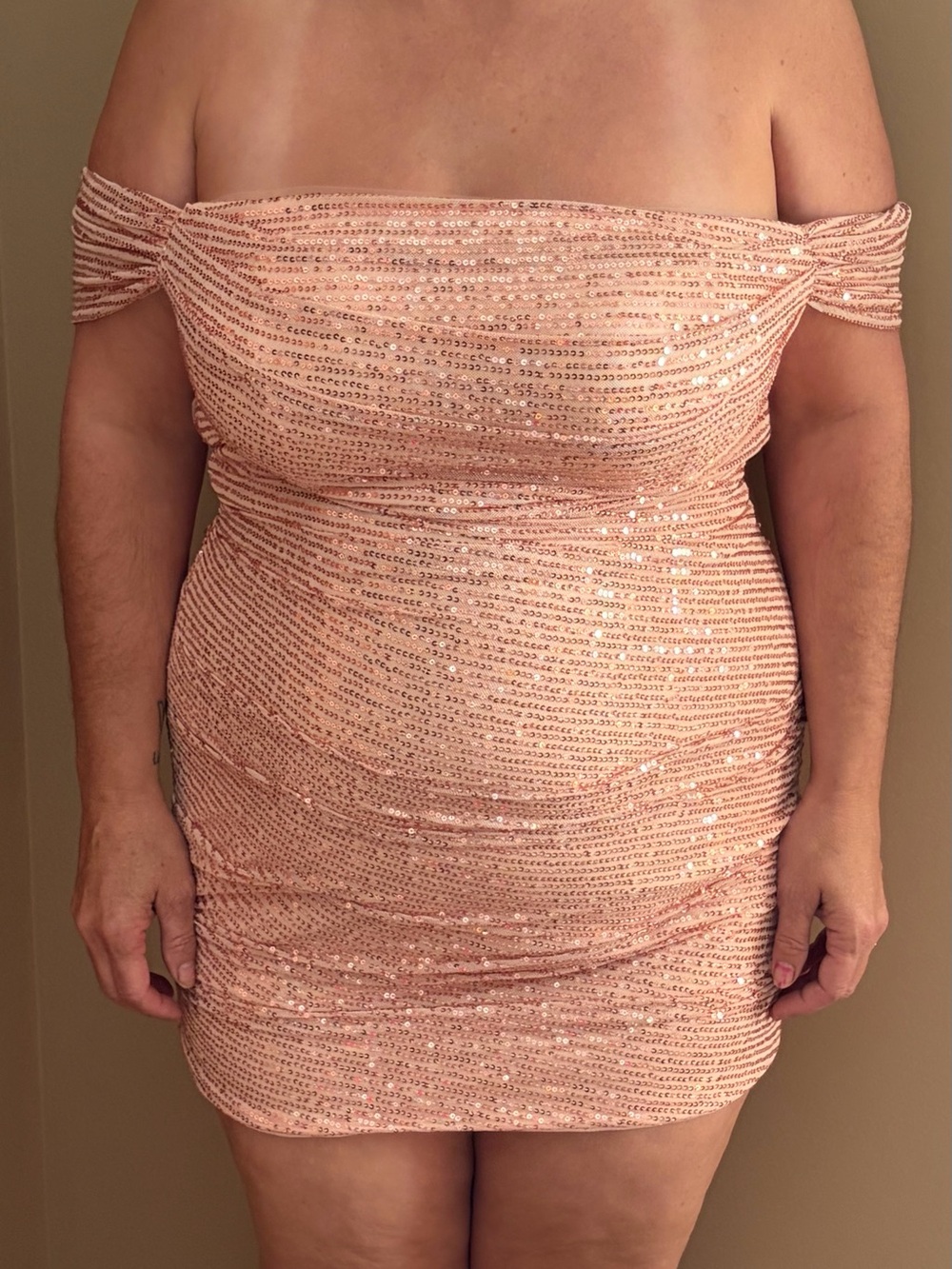 Amazon Pink Off-Shoulder Sequin Bodycon Dress